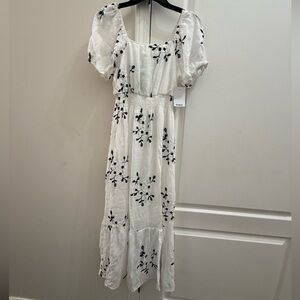 Anthropologie White and Black Embroidered Maxi Dress